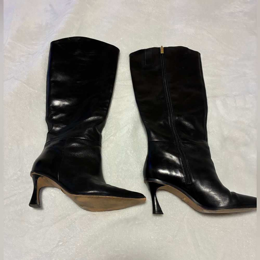 Vince Camuto Black Leather Mid-Calf Heeled Boots